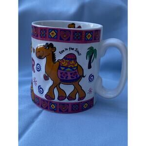 QATAR Coffee Tea MUG Cup Fun in the Sun Souvenir Raised Camel Design EUC